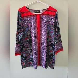 Bob Mackie Women's Paisley Top - Red and Purple